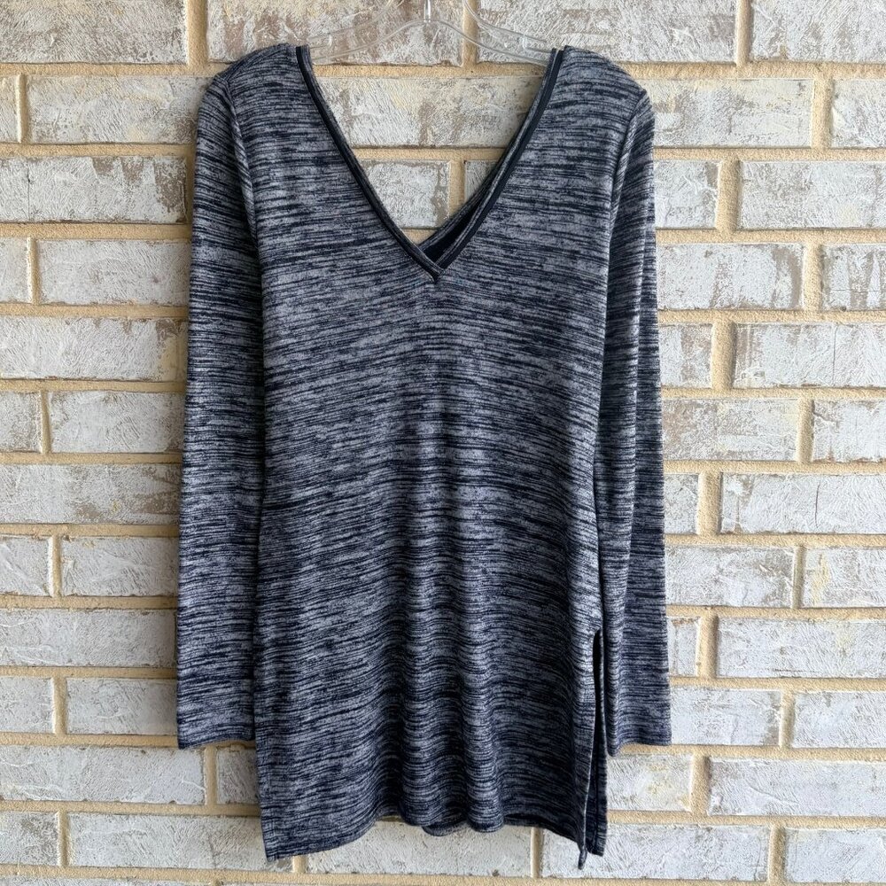 WHBM Long Sleeve Back/Front V-Neck Blue/Gray Split Side Sweater Women's Size S